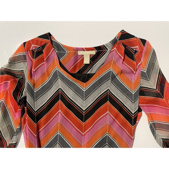 Banana Republic Factory Dress Chiffon Lined Orange Pink Red Striped Tie Waist 2 - Picture 7 of 7